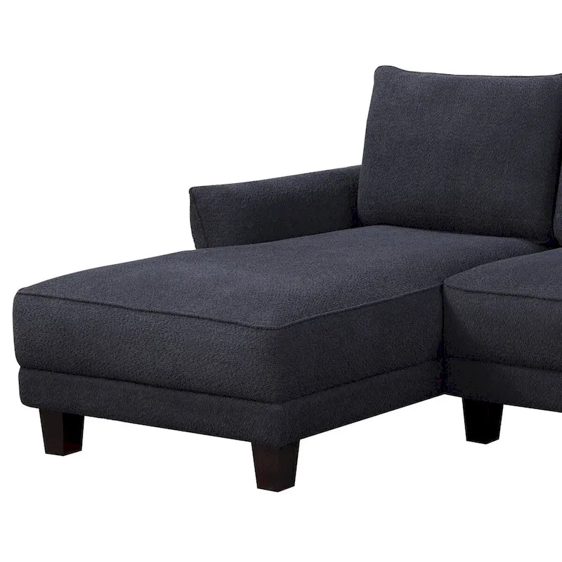 Canapé d’angle noir en tissu sherpa avec méridienne à gauche - 96W x 59D x 34.5H
