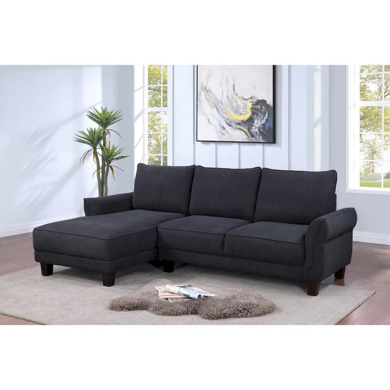 Schwarzes Ecksofa aus Sherpa mit linksseitiger Ottomane - 96W x 59D x 34.5H