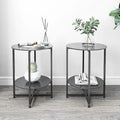 2-teiliges Set aus Beistelltisch aus gehärtetem Glas und rundem Couchtisch für Schlafzimmer, Wohnzimmer und Büro
