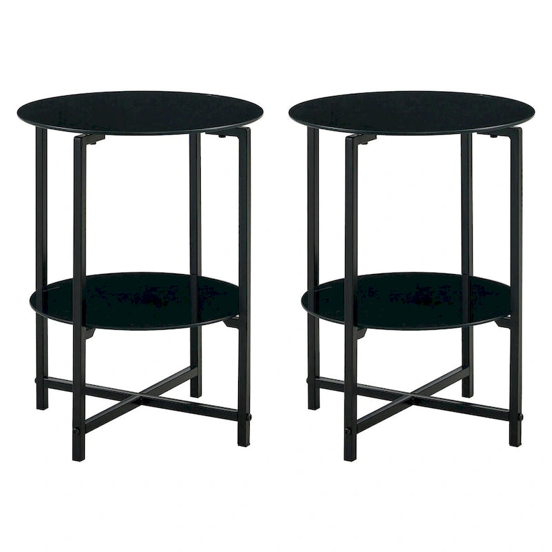 2-teiliges Set aus Beistelltisch aus gehärtetem Glas und rundem Couchtisch für Schlafzimmer, Wohnzimmer und Büro