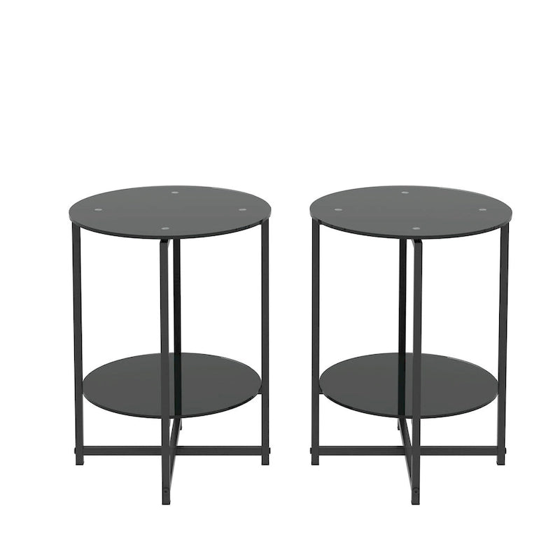 2-teiliges Set aus Beistelltisch aus gehärtetem Glas und rundem Couchtisch für Schlafzimmer, Wohnzimmer und Büro