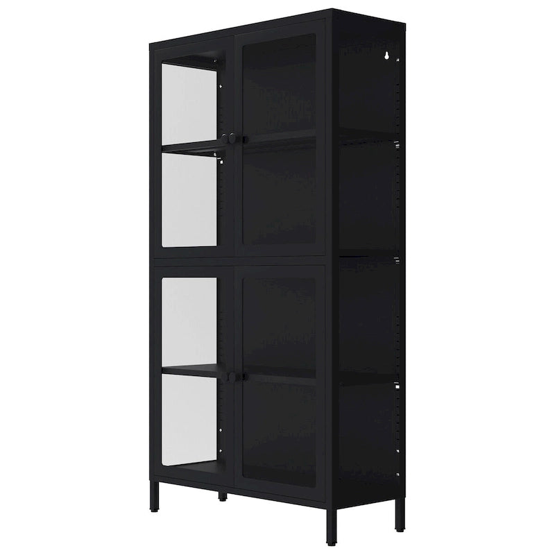 Sideboard aus kaltgewalztem Stahl mit vier Glastüren, verstellbaren Einlegeböden und Füßen