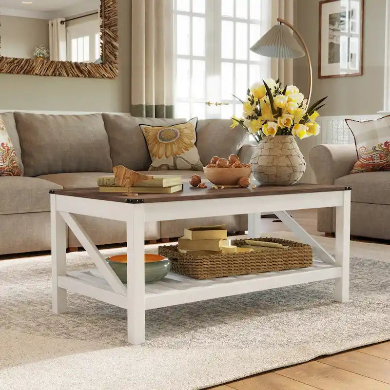 Table basse, table centrale, table à thé avec étagère - H 18.1 po x L 40.2 po x P 22 po