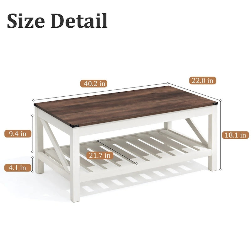 Table basse, table centrale, table à thé avec étagère - H 18.1 po x L 40.2 po x P 22 po
