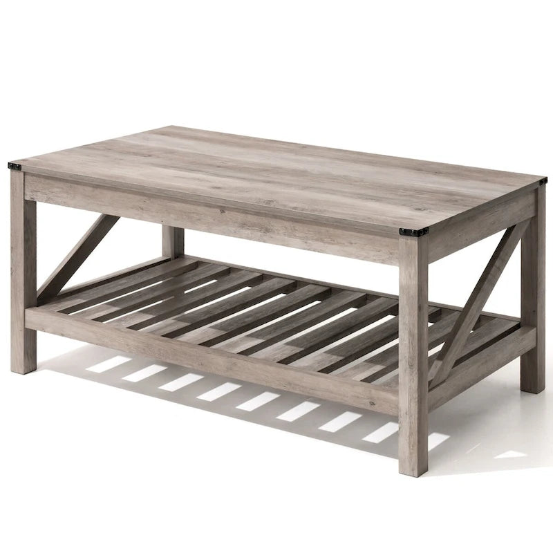 Table basse, table centrale, table à thé avec étagère - H 18.1 po x L 40.2 po x P 22 po
