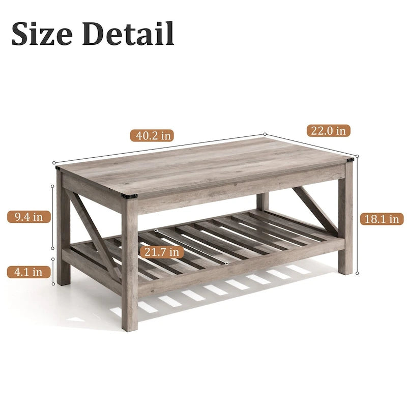 Table basse, table centrale, table à thé avec étagère - H 18.1 po x L 40.2 po x P 22 po