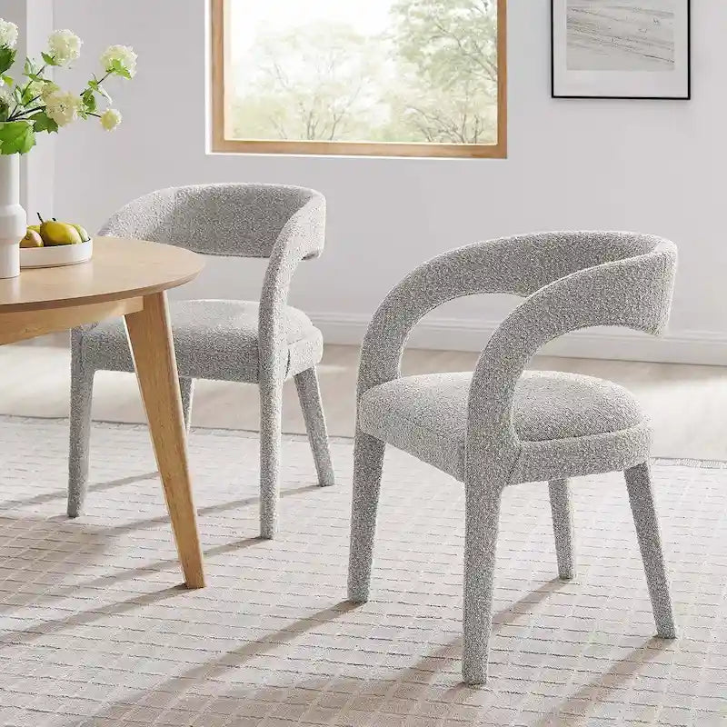 Ensemble de deux chaises de salle à manger rembourrées en bouclé