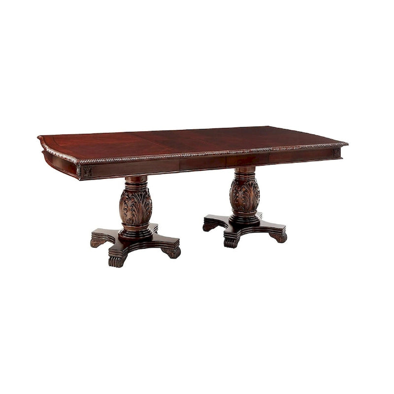 Mesa de comedor doble con base de pedestal, de madera maciza y madera manufacturada, color marrón oscuro, de 96