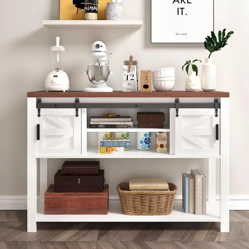 Table console rustique de style maison de campagne et industriel avec étagère