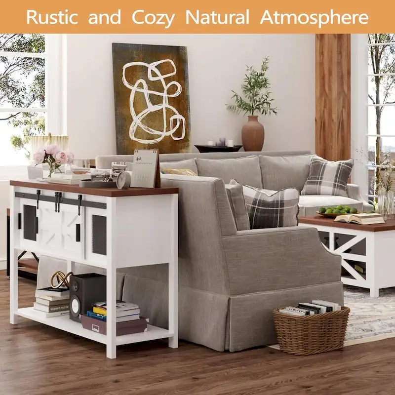 Mesa consola rústica de estilo rústico e industrial con estante